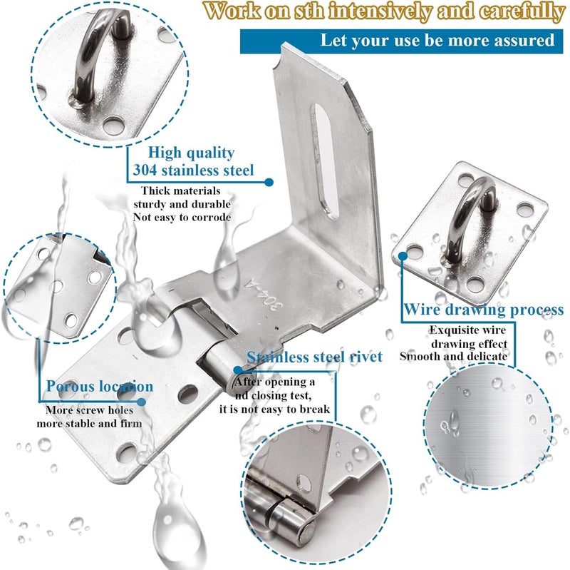 Sunxeke 4 Inch Door Locks Hasp Latch 90 Degree 2 Pack,304 Stainless Steel Safety Padlock Clasp Hasp Lock Latch with Combo Lock & Padlock,Heavy Duty Gate Latch Lock with Screws - Image 3